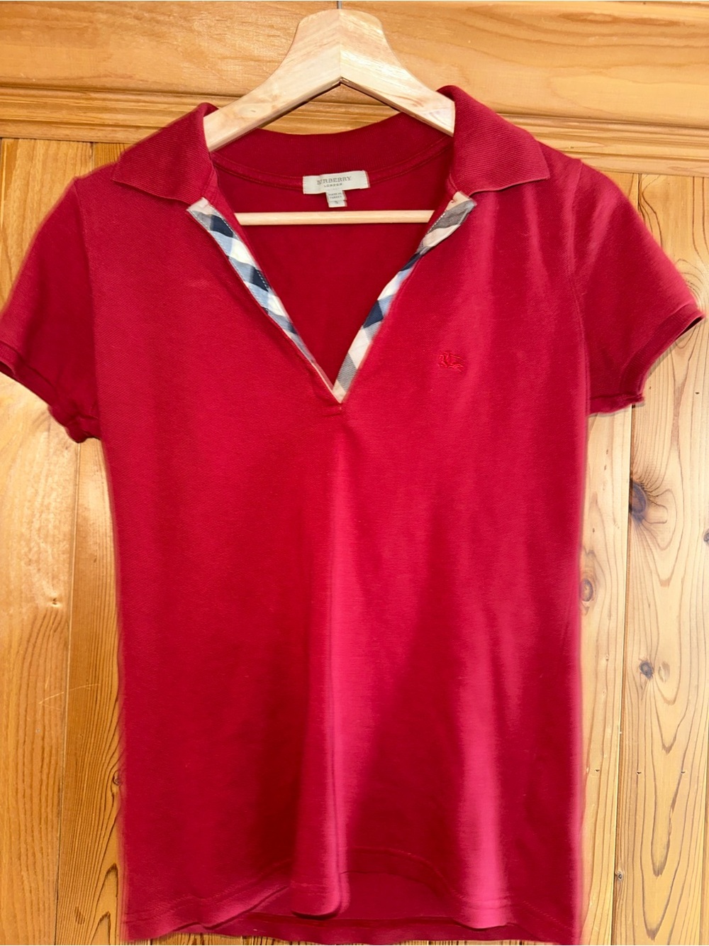 Burberry Red Short Sleeve Polo with Signature Check Trim